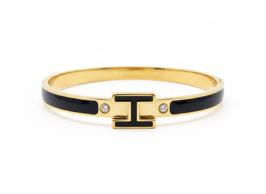 Gold Black T Bangle Bracelet