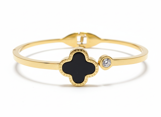 Gold Clover Charm Bracelet with Crystal
