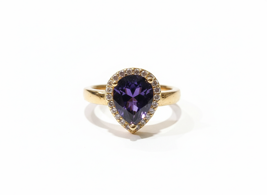 Purple Amethyst Gold Halo Ring