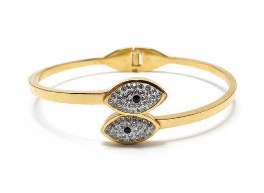 Gold Evil Eye Open Cuff Bracelet